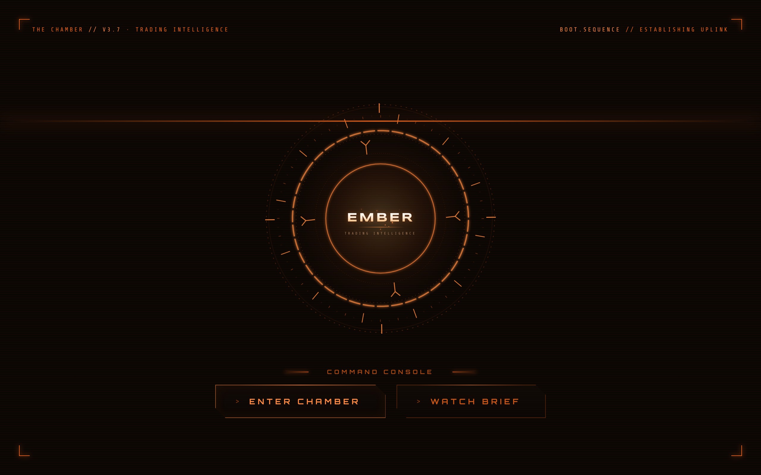 chamber.trading cinematic HUD landing page